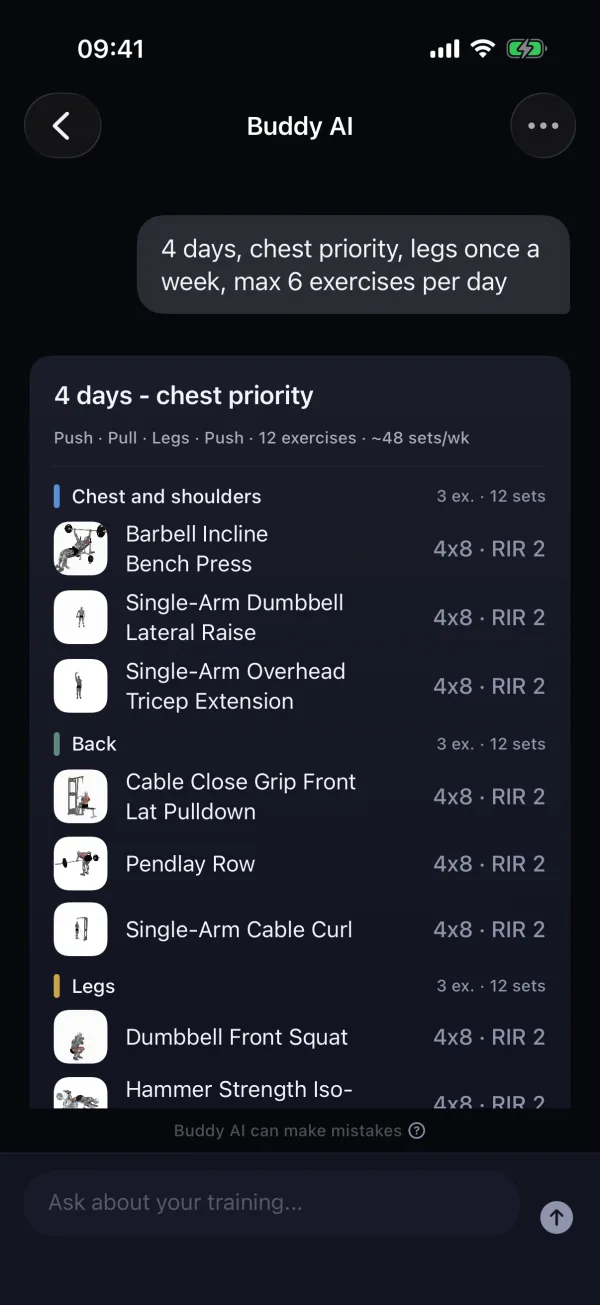Buddy AI proposes a 4-day plan built from one sentence